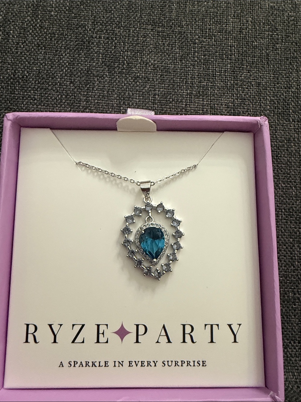Ryze Party .925 sterling silver Teardrop Blue Crystal Pendant Necklace